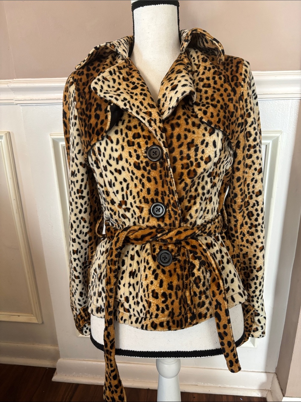 Leopard Print Belted Trench Coat - Women